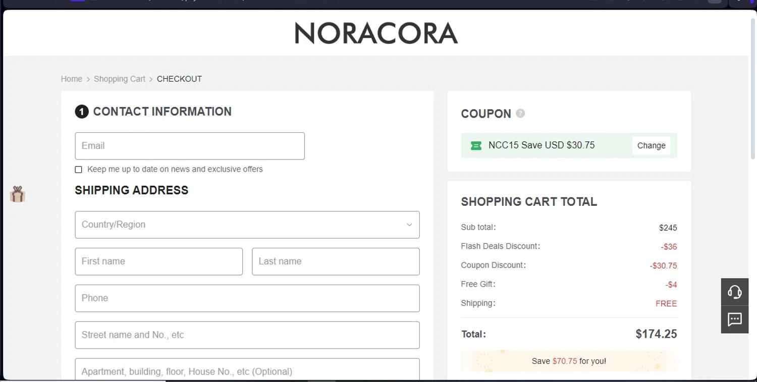 How to apply Noracora coupon code